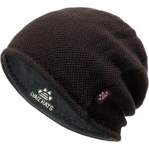 Men Brown+grey Green Lvaiz Fleece Lined Beanie Hat Windproof Winter Unisex